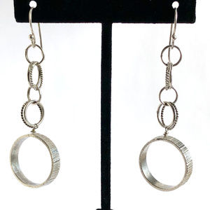 Genuine STERLING SILVER Drop Hoop Earrings